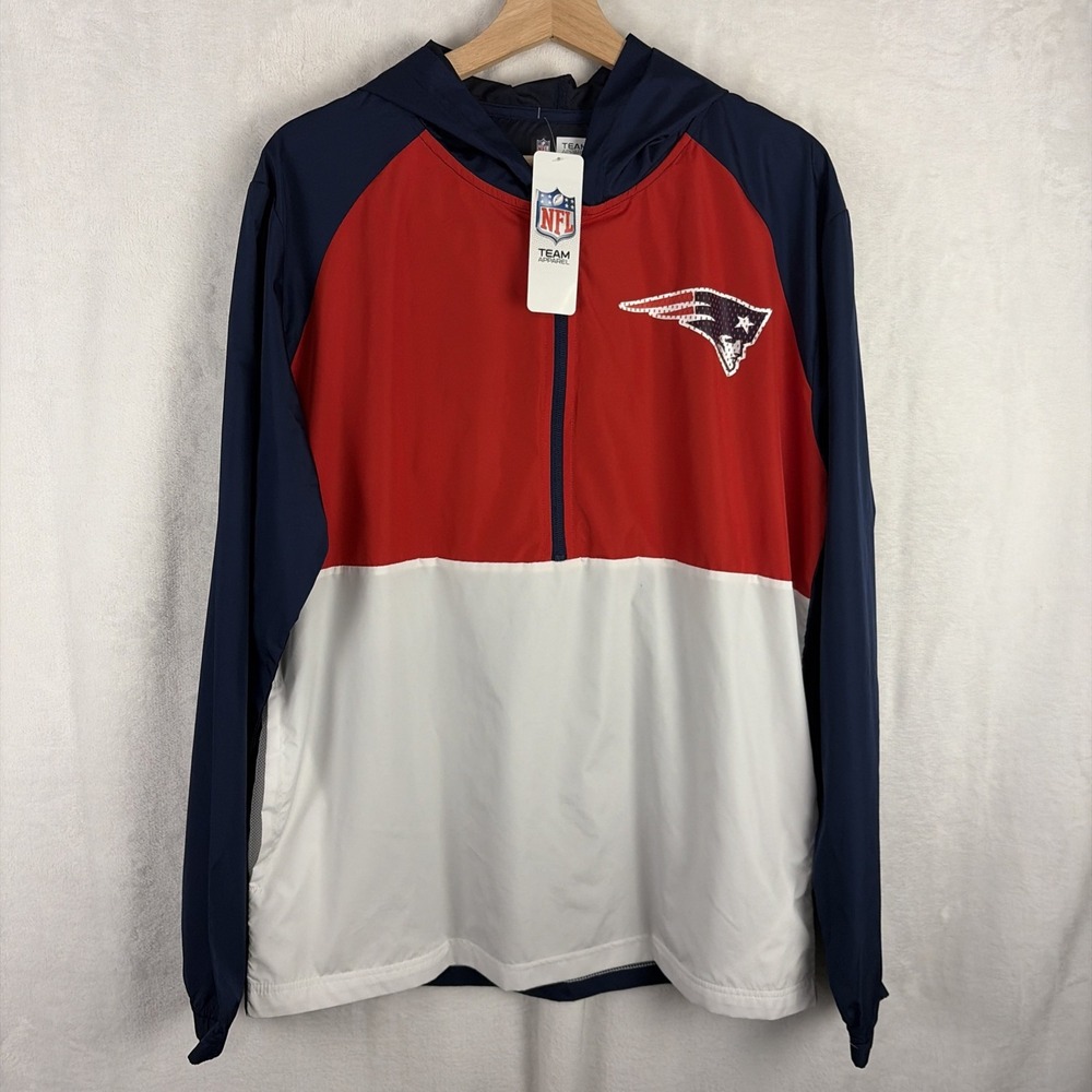 New England Patriots Colorblock Half Zip Windbreaker Hoodie NFL Team Medium NWT